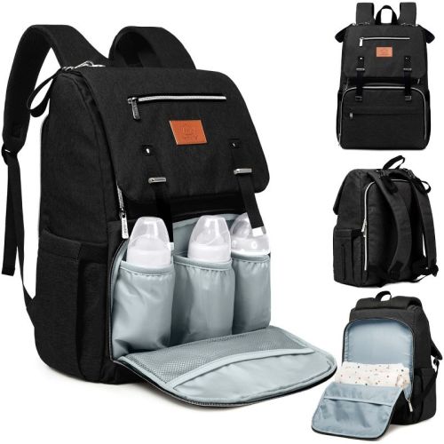 KeaBabies Explorer Diaper Bag Backpack, Large Diaper Bags for Girl, Boy, Baby Diaper Backpack with Changing Pad (Trendy Black)