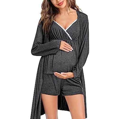 Womens Maternity Robe Set 3 Piece Nursing Pajamas for Breastfeeding 3 in 1 Labor Delivery Hospital Pregnancy Pjs
