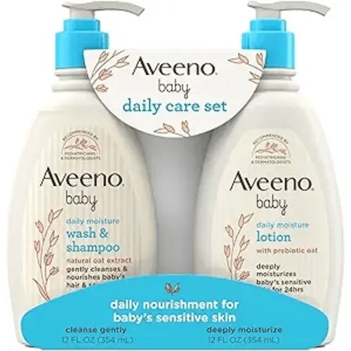 Aveeno Baby Daily Care Gift Set with Oat Extract & Prebiotic Oat, Contains Daily Moisturizing Body Lotion & Gentle 2-in-1 Baby Bath Wash & Shampoo, Hypoallergenic & Paraben-Free, Two Pack