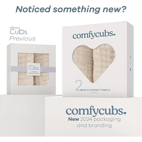 Comfy Cubs 2 Pack Baby Hooded 9 Layer Muslin Cotton Towel for Kids, Large 32” x 32”, Ultra Soft, Warm, and Absorbent. Baby Essentials Bath Towels, Cute Unisex Cover for Girls and Boys (2 Pack, Sand)