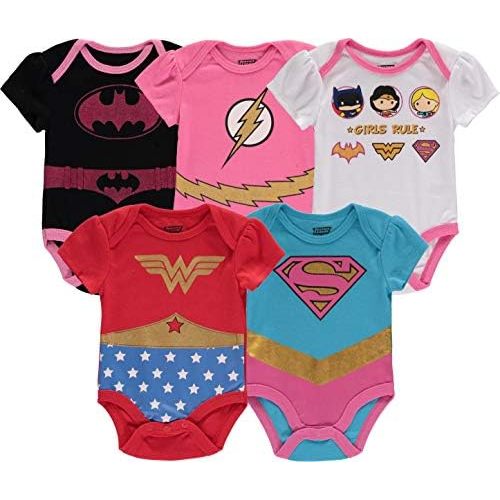DC Comics Justice League Baby Girls Bodysuit Multipack - Baby Girl Clothes - Newborn Girl Clothes
