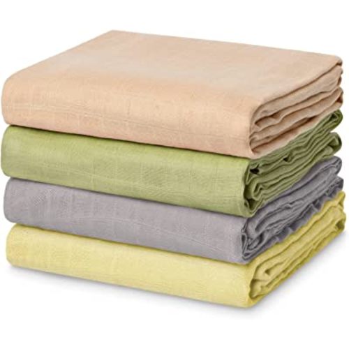 Momcozy Muslin Swaddle Blanket, 4-Pack Large 47 x 47 Inches Breathable Unisex Baby Blankets, Soft and Skin-Friendly Swaddling Receiving Blankets for Baby Boy & Girl, Light Yellow