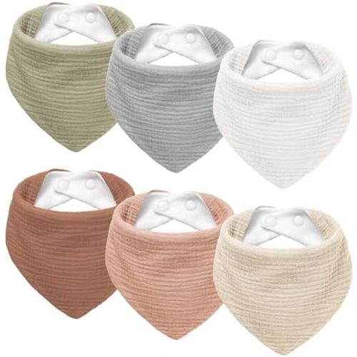 Susurration Muslin Baby Drool Bibs 6Pack Soft Triangular Adjustable Baby Bandana Bibs for Unisex Baby Girls & Boys