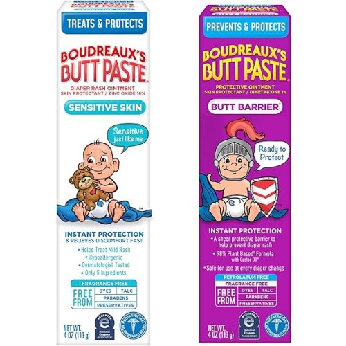 Boudreaux's Butt Paste 4oz Butt Barrier Ointment and 4oz Sensitive Skin Diaper Rash Ointment