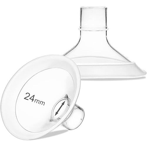 PumpMom 24mm Breast Shields Breast Pump Flanges for Medela, Replace Flange Compatible with Medela Breast Pumps Personalfit Flex Breast Shields, 2pcs (Not Original Medela Pump Parts)