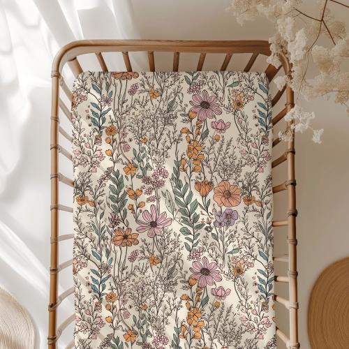 Wildflower Garden Floral changing pad cover - Boho Wildflower Nursery - Jersey Knit Crib Bedding - Floral Nursery - Baby Girl Bedding - Flowers