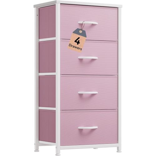 DWVO Storage Drawer with 4 Drawers - Fabric Dressers for Kids, Dresser for Bedroom, Living Room, Closets - Sturdy Steel Frame, Wooden Top & Easy Pull Fabric Bins