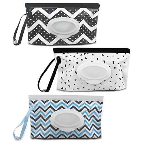 3 Pack Baby Wipes Dispenser Portable Wet Wipe Dispenser Bag Reusable Travel Baby Wipes Container Refillable Wet Wipe Carrying Case Holder for Diaper Bag Lightweight Travel Wipes Dispenser Cases - Wavy pattern + Dot pattern