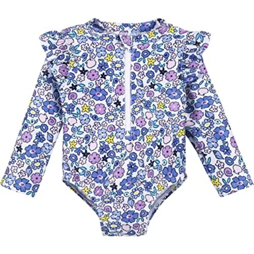 Gerber Baby-Girls Toddler Long Sleeve One Piece Rashguard Swimsuit