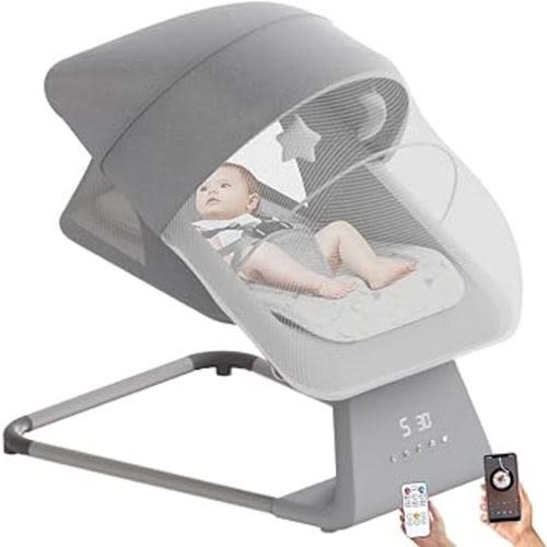Baby Swings for Infants, Remote Indoor Baby Swing to Toddler, Portable Infant Swing and Bouncer for Baby Boy Girl, Baby Rocker Chair for Newborn with 11 Lullabies, Large Screen, 5 Speeds,Bluetooth