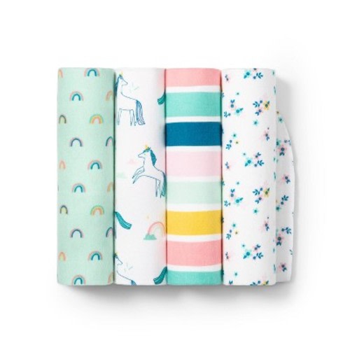 Flannel Baby Blankets Unicorn 4pk - Cloud Island™ - Innovative Blue