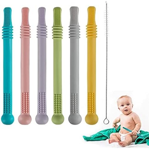 Teething Sticks for Babies 0-36 Months - Super Soft Silicone Teethers in 6 Vibrant Colors, Infant Teething Relief, Multicolored Teething Tubes Baby Gift Teethers