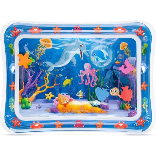 Tummy Time Water Mat with Squeakers, Baby Toys for Infants and Toddlers 3 6 9 Months, Baby Squeaky Toys, Senory Develop Toys