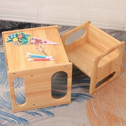 MEETCO Montessori Table and Chair Set - Montessori Activity Table and Cube Chair for Toddlers - Create an Ideal Learning and Eating Space for Kids