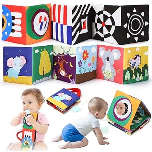 URMYWO Baby Book Toys 0-6 Months - Tummy Time Toys with Mirror and Teether - Baby Toys 6-12 Months - Sensory Early Development Interactive Shower Gift for Boy Girl - Stocking Stuffers