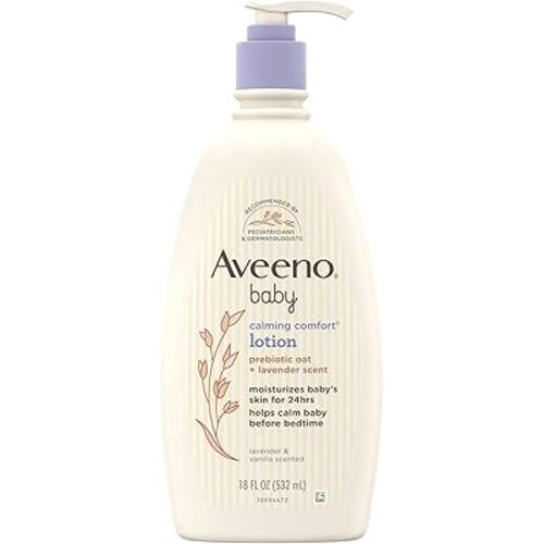 Amazon.com: Aveeno Baby Calming Comfort Moisturizing Body Lotion with Relaxing Lavender & Vanilla Scents, Non-Greasy Baby Lotion, Nourishing Prebiotic Oatmeal, Paraben- & Phthalate-Free, 18 fl. oz : Baby