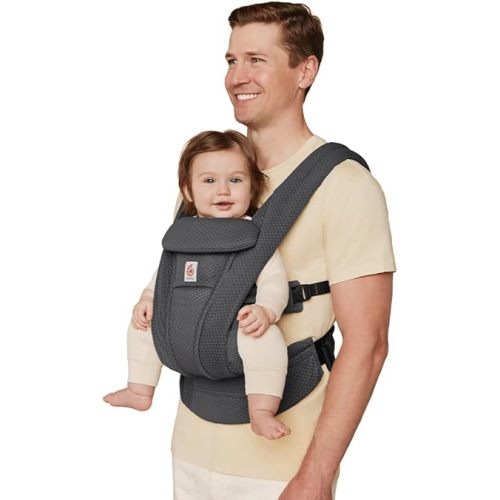 Ergobaby Omni Deluxe Baby Carrier Newborn to Toddler - Breathable Baby Carriers for Summer - All-Position Carrier with Enhanced Lumbar Support & Airflow (7-45 Pounds), Mesh, Graphite Grey