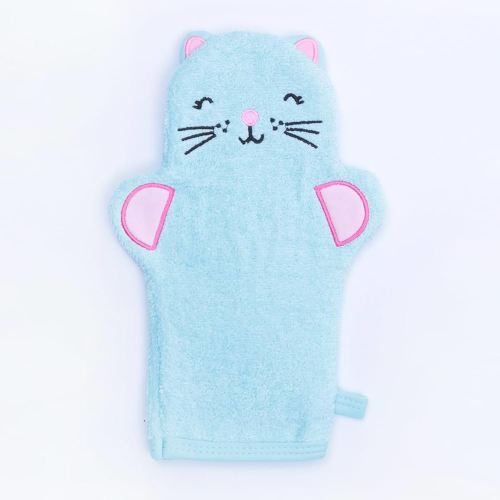 JN&LULU Baby Organics Bath Mitt Toddlers Bath Cotton and Soft Scrub Bathing Loofah Baby Shower Gifts (Blue Kitty)