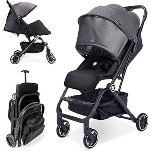 Lightweight Baby Stroller, Compact Travel Stroller with Retractable Foot Cover & Sleep Shade, One Hand Easy Foldable Strollers, Adjustable Reclining Seat for 0-36 Months