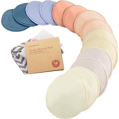 Organic Nursing Pads - 14 Washable Viscose Derived from Bamboo Breastfeeding Pads, Wash Bag, Reusable Breast Pads for Breastfeeding, Nipple Pads for Breastfeeding Essentials (Sweetheart, L 4.8")