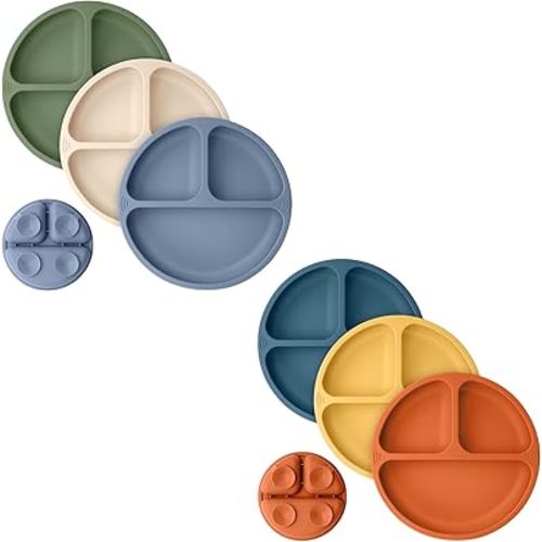 KeaBabies 3-Pack Suction Plates for Baby, Toddler - 100% Silicone Toddler Plates, Divided Baby Plates with Suction, Silicone Plates for Baby, Kids, BPA-Free, Microwave, Dishwasher Safe