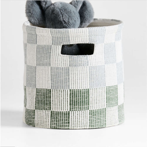 Hopscotch Mist Blue and Pine Green Checkerboard Shelf Storage Bin