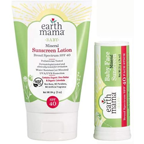 Earth Mama Baby Face Mineral Sunscreen Stick & Lotion Set, SPF 40