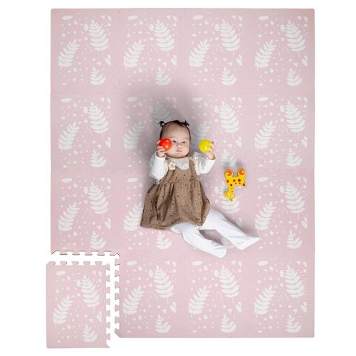 Comfortable Baby Play Mat Tiles - Soft Foam Floor Tiles for a Safe Play Area - Large Baby Mat for Floor, Perfect for Kids' Playroom (Blush Botanicals)