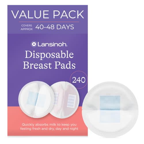 Lansinoh Stay Dry Disposable Nursing Pads, Soft and Super Absorbent Breast Pads, Breastfeeding Essentials for Moms, 240 Count