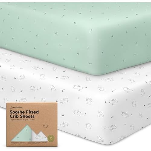 2-Pack Organic Crib Sheets for Boys, Girls - Jersey Fitted Crib Sheet, Baby Crib Sheets Neutral, Crib Mattress Sheet, Cotton Crib Sheets, Breathable Crib Sheet, Baby Mattress Sheets (Bunnies)