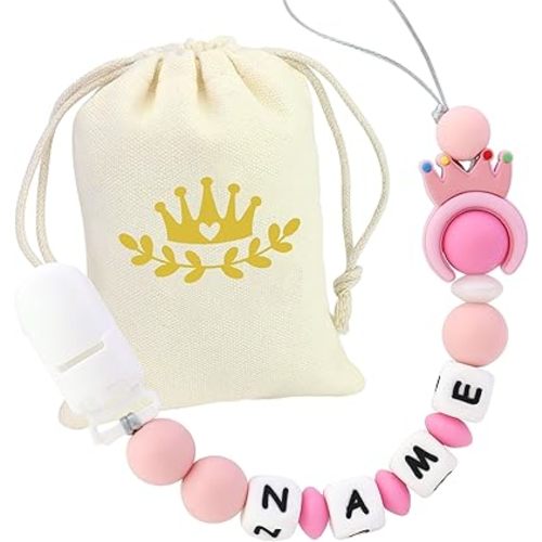 Personalized Pacifier Clip with Name, Custom Animal Pacifier Clip for Baby, Personalized Silicone Pacifier Holder - Boy and Girl Gift (Pink)