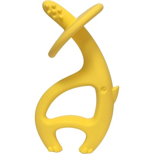 Baby Teething Toys for 3-6-9-12 Months with Strap to Clip, Mombella Dancing Elephant Silicone Teether & Toothbrush for Teeth Beginning & Eruption Period, Relieve Itch, Clean Tongue & Gum, Yellow