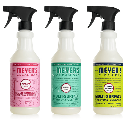 Mrs Mayer's Clean Day Everyday Cleaner 3 Pack Variety - 16 Ounce Cleaner Basil, Lemon Verbena, and Peony Multi-Surface Cleaner Cleaning Supplies Bundle Kit Tissue Pack
