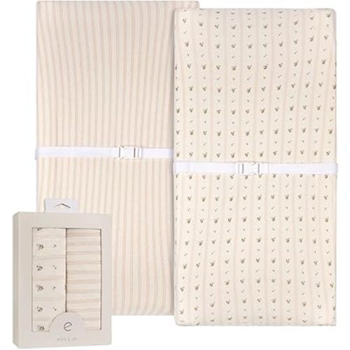 Ely’s & Co. Changing Pad Cover, Diaper Changing Table Sheets, 2 Pack, Cradle Sheet Set for Baby Girls, 100% Jersey Knit Cotton, Pink Linear Floral Collection, 32”x16”x5”