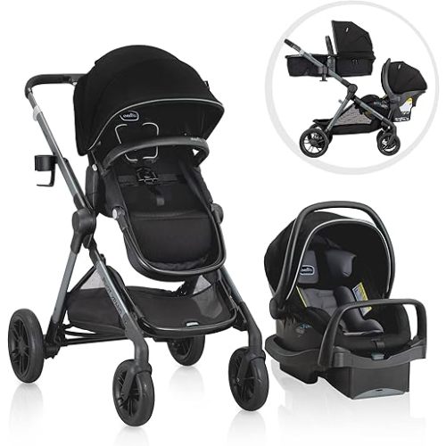 Evenflo Pivot Xpand Modular Travel System with LiteMax Infant Car Seat with Anti-Rebound Bar (Ayrshire Black)
