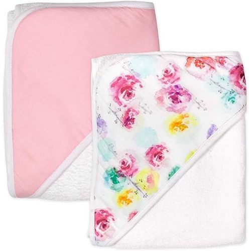 HonestBaby unisex baby 2-Pack Organic Cotton Hooded Towels Bandana, Rose Blossom, One Size US