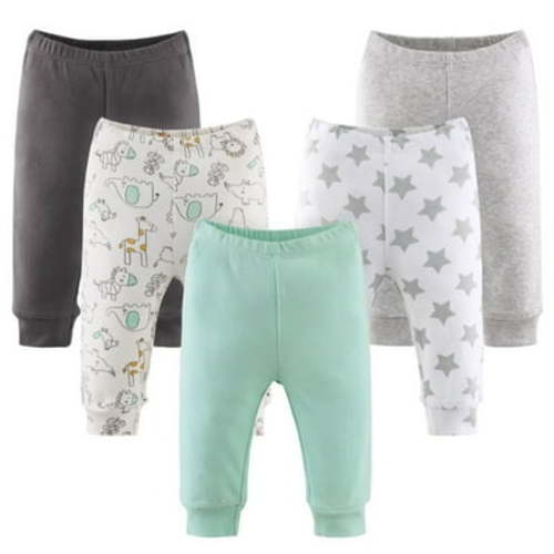 Size: Newborn, The Peanutshell Elastic Waistband Soft Pull-On Cotton, Pants 5 Pack Unisex