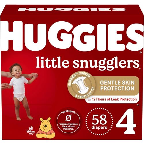 Huggies Size 4 Diapers, Little Snugglers Baby Diapers, Size 4 (22-37 lbs), 58 Count