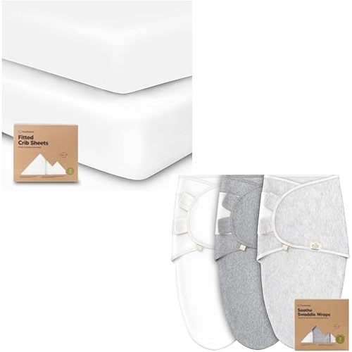 KeaBabies 2-Pack Organic Crib Sheets for Boys, Girls and 3-Pack Organic Baby Swaddle Sleep Sacks - Jersey Fitted Crib Sheet - Newborn Swaddle Sack - Baby Crib Sheets Neutral - Ergonomic Baby Swaddles