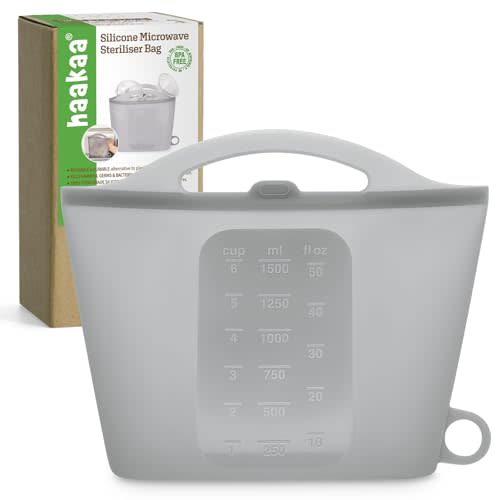 Haakaa Silicone Microwave Steam Sterilizer Bags for Travel, Reusable Silicone Steaming Bags for Baby Bottles, Breast Pump, Accessories, Pacifiers and Teethers, Great for Home and On-the-Go, Grey (1PC)