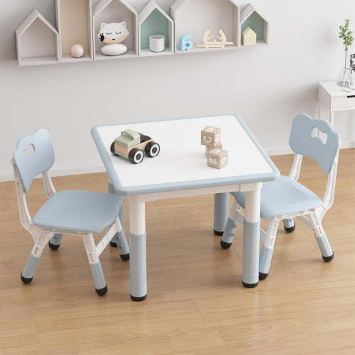 TROPOW Toddler Table and 2 Chairs Set with Graffiti Desktop,Height Adjustable Kids Table and Chairs Set,Non-Slip Legs,Kids Activity Table for Home,Nursery,for Age 2-10,Christmas Gifts for Kids