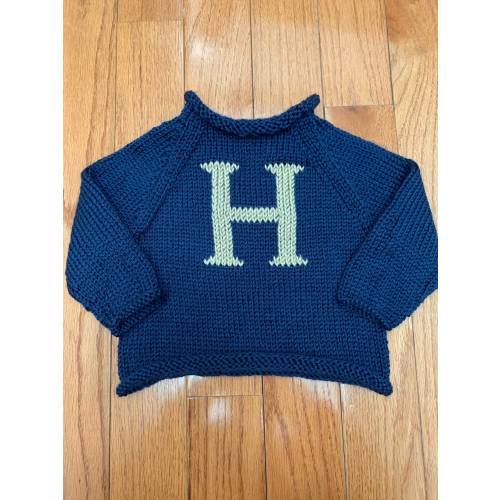 Baby Wizard Christmas Sweater, Custom Hand-Knit with Embroidered Letter