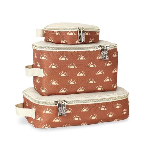 Itzy Ritzy Packing Cubes for Travel – Set of 3 Packing Cubes or Travel Organizers; Terracotta Sunrise