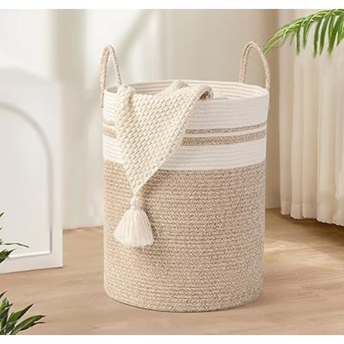 Laundry Basket Cotton Rope Laundry Hamper Large Storage Basket Suitable for Bathroom Living room Bedroom for Storing or Sorting Blankets Toys Clothes Pillows Toy Organizer etc 60L