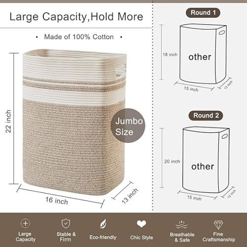 OIAHOMY Laundry Hamper-Laundry Basket,Tall Cotton Storage Basket with Handles,Decorative Blanket Basket for Living room,Collapsible Large Basket for Toys,Pillows,Clothes-16x13x22in-Yellow variegated - 16*13*22