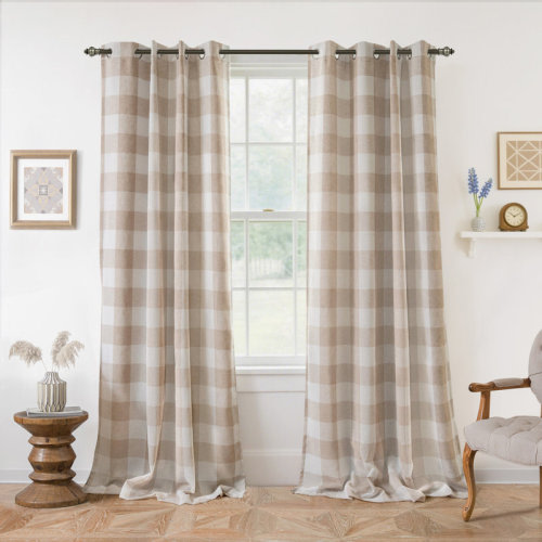 Gracie Oaks Adamantini Plaid Blackout Thermal Grommet Curtain Panels- Taupe