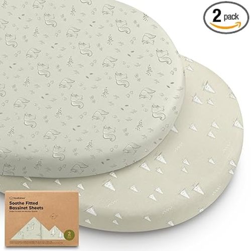 2-Pack Organic Baby Bassinet Sheets Boys, Girls - 100% Cotton Bassinet Mattress Sheets Compatible with Halo Bassinest Swivel Sleeper, Graco, Baby Delight, Universal Bassinet Fitted Sheets (Pine Grove)
