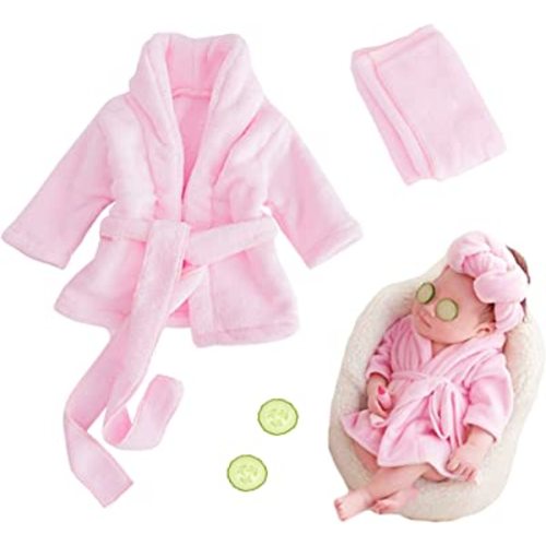 M&G House Newborn Photography Props Bathrobe Outfits Girl Baby Robe Bath Towel Costume Sets 0-6 Months(Pink)