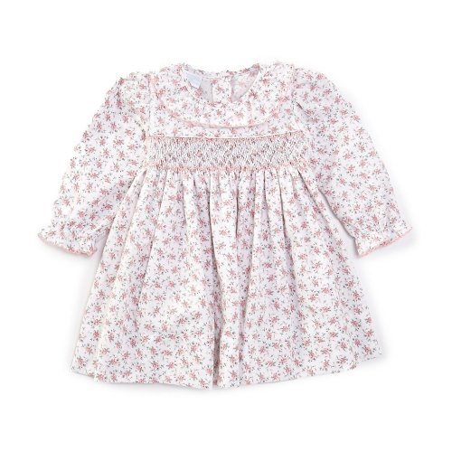 Edgehill Collection Baby Girls 3-24 Months Ruffled Scoop Neck Collar Long Sleeve Smocked Dress