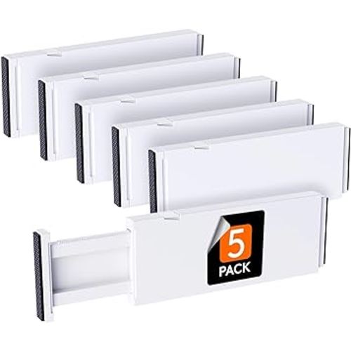 Lifewit 5 Pack Drawer Dividers Plastic 4" High, 11-17" Adjustable Drawer Organizers for Clothes, Expandable Dresser Separators in Bedroom/Bathroom/Kitchen/Fridge/Office Organization and Storage